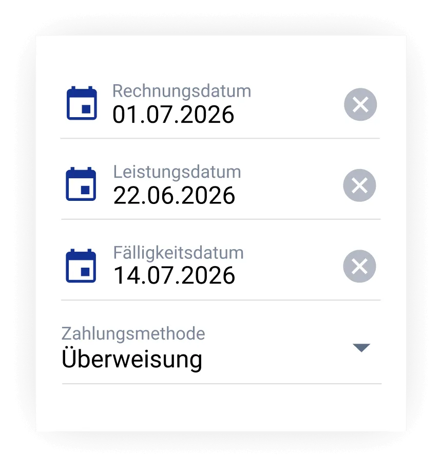 Menü der easimo-App mit einer Liste an Rechnungsdaten