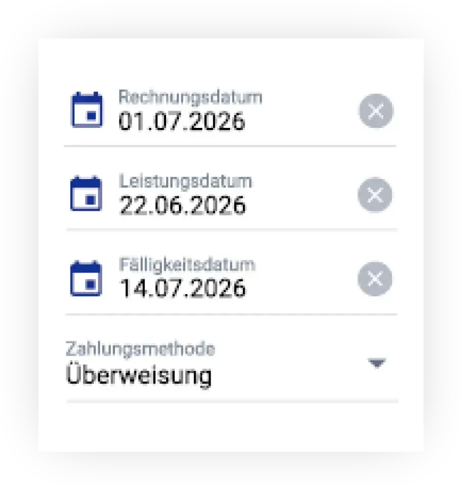 Menü der easimo-App mit einer Liste an Rechnungsdaten