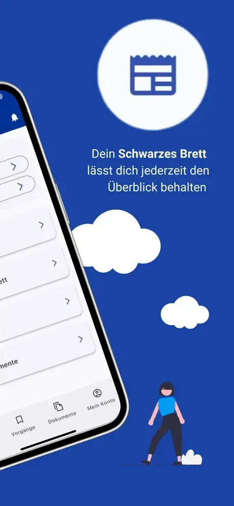 App-Slide "Dein Schwarzes Brett lässt dich jederzeit den Überblick behalten."